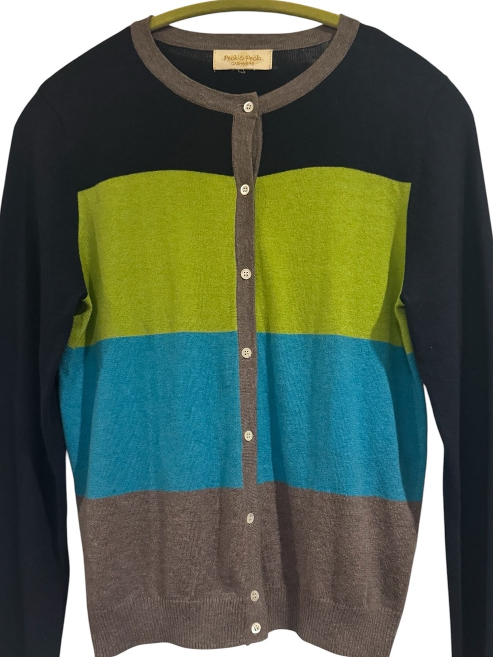 Peck & Peck Vintage Cashmere Cardigan Sweater Navy Blue Green Gray